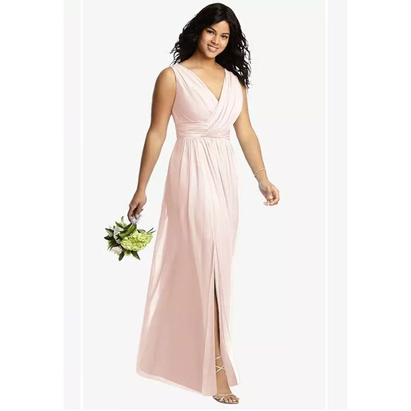 Dessy Collection 2894 SZ 14 Sleeveless  Chiffon Maxi Dress Blush Pink - Picture 3 of 6